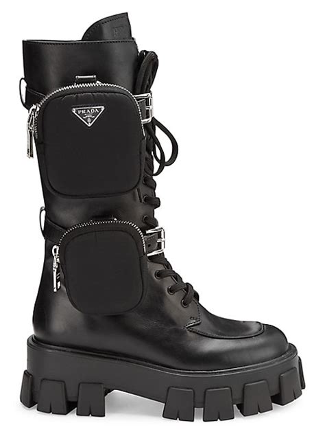 women's prada pocket lug-sole leather combat boots|Prada Boots for Women .